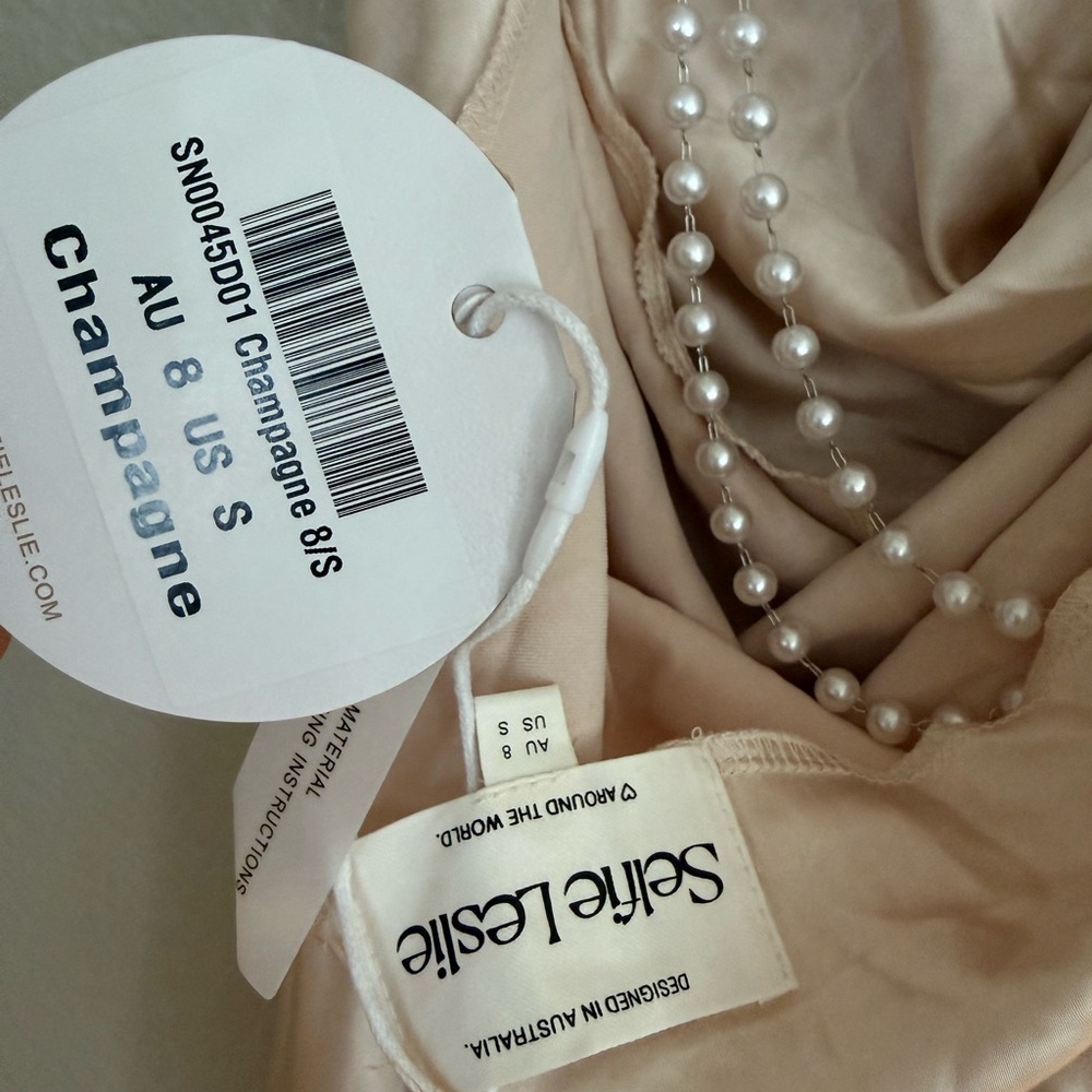 Selfie Leslie Danijela Cowl Neck Pearl Satin Maxi Dress Champagne - Picture 6 of 7